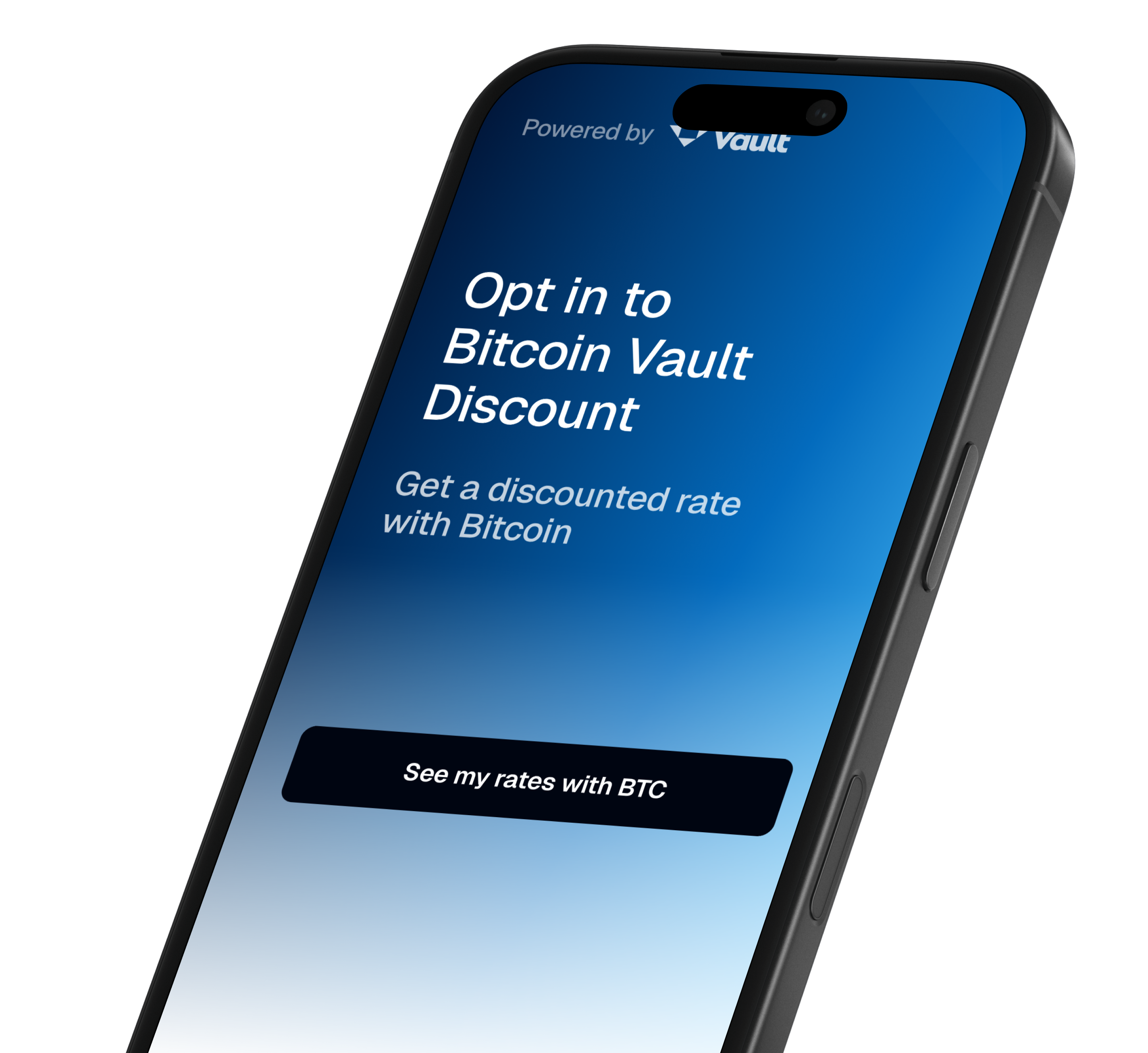 Mobile screen showing Bitcoin Vault discount opt-in with BTC rates