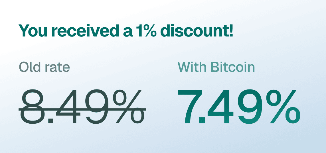 Bitcoin discount reduces rate from 8.49% to 7.49%