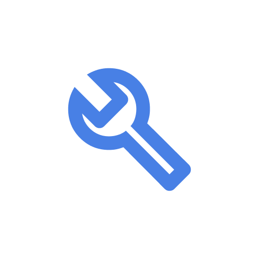 Blue wrench icon on white background representing engineering or tools.