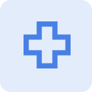 Blue medical cross icon on a light background.