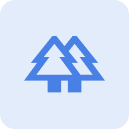 Blue icon of two stylized pine trees side by side on a light square background with rounded corners.
