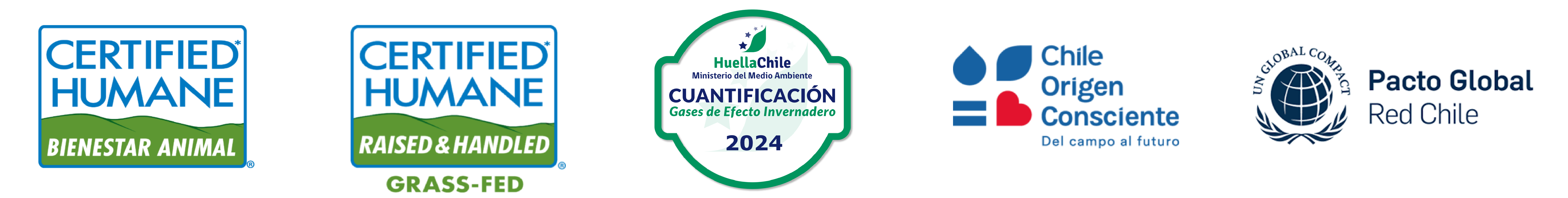 Certificaciones Manuka - Certified Humane, Grass-Fed, HuellaChile, Chile Origen Consciente, Pacto Global Red Chile