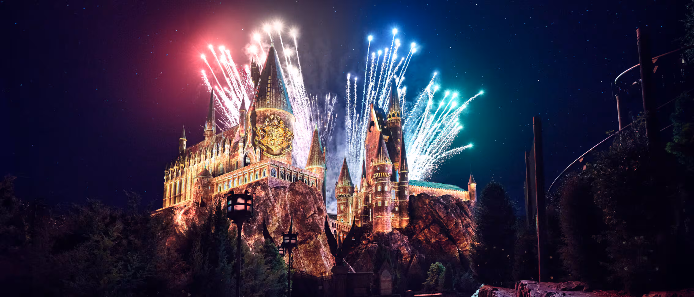 Hogwarts Always projection show lighting up Hogwarts castle at night in The Wizarding World of Harry Potter at Universal Orlando