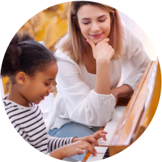 Girl playing piano for mother
