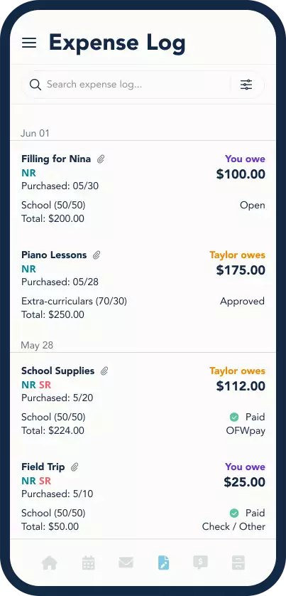 Screenshot of OurFamilyWizard App highlighting court records