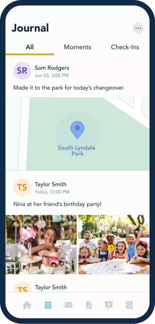 Screenshot of OurFamilyWizard App highlighting GPS Features