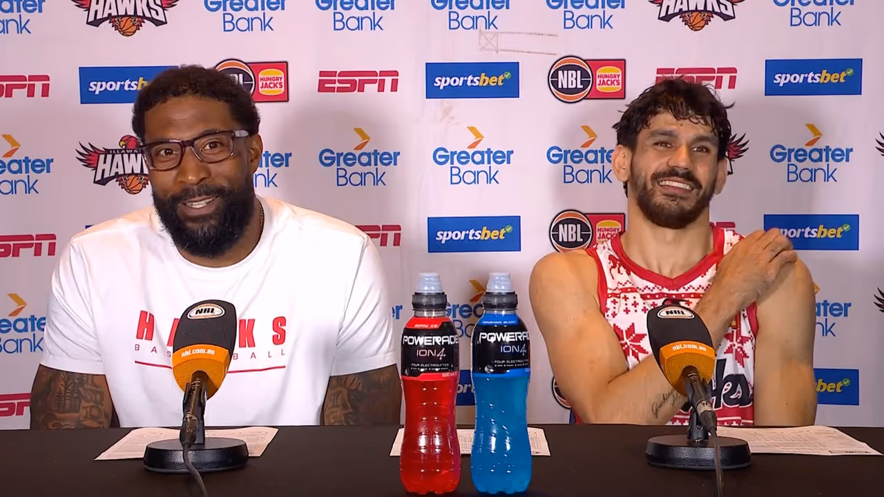 Justin Tatum & William 'Davo' Hickey speak to the media v Brisbane Bullets