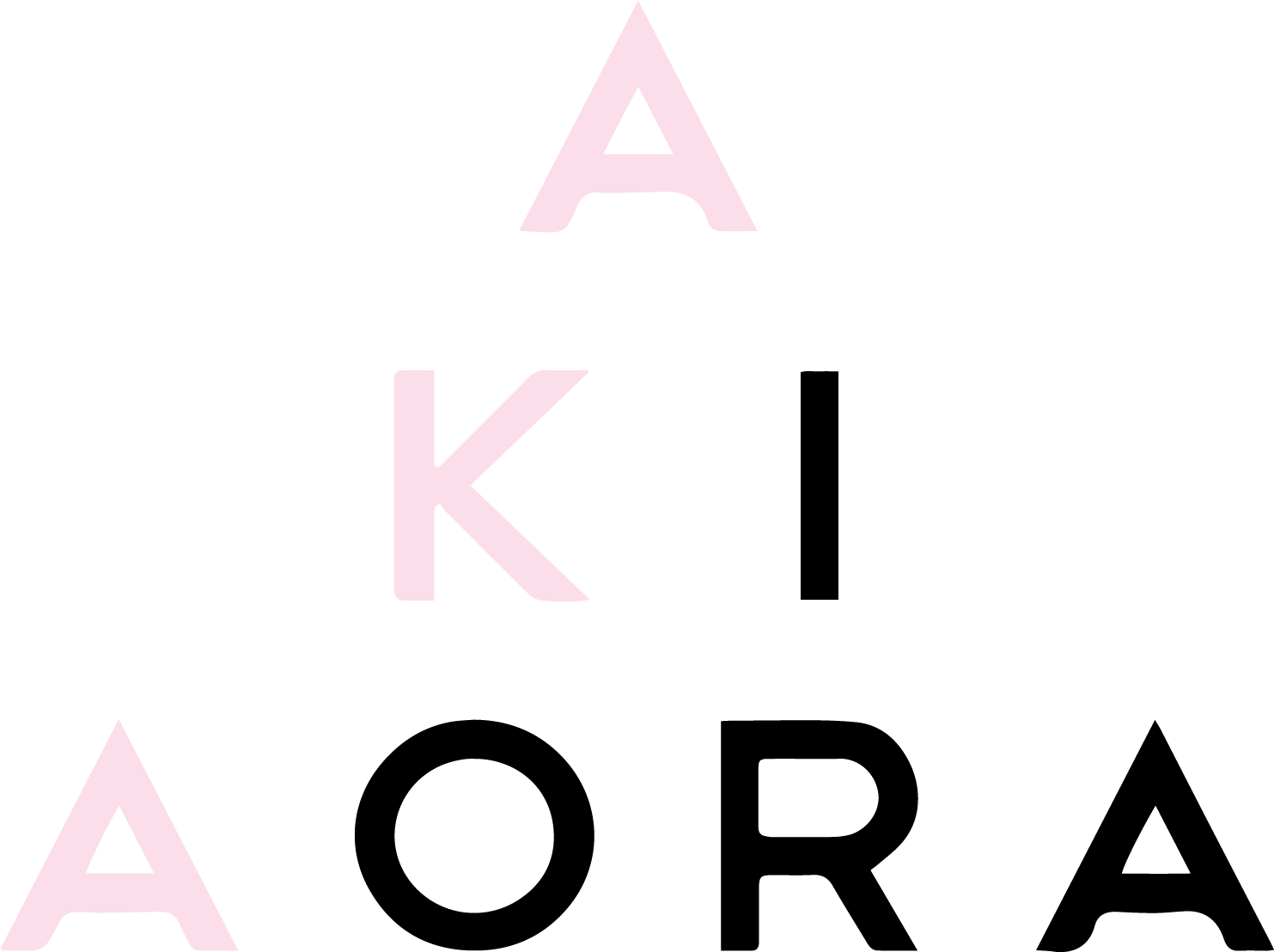 Letters arranged in a triangular shape with pink letters 'A', 'K', and 'A' surrounding black letters 'I', 'O', 'R', and 'A'.