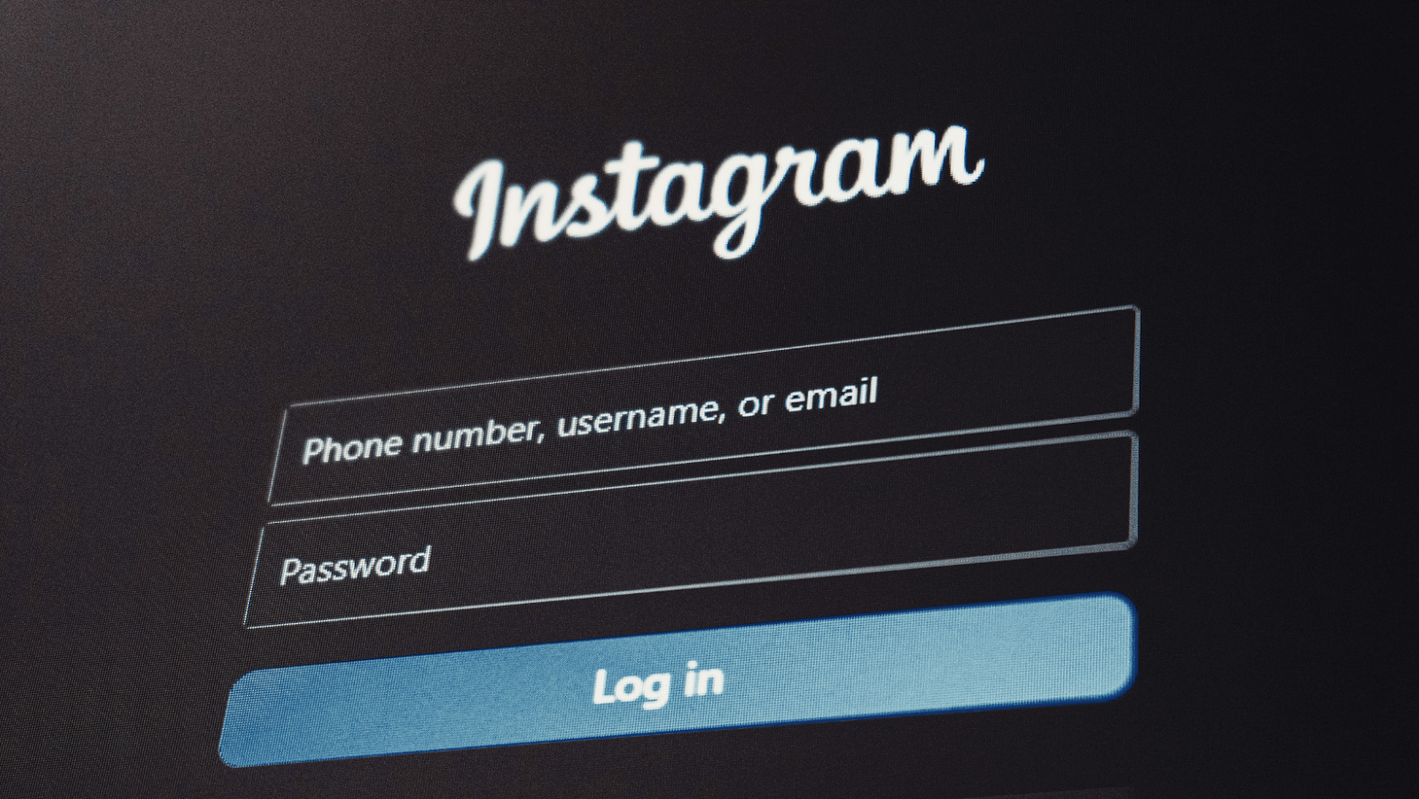 The Instagram login page, displaying fields for username and password