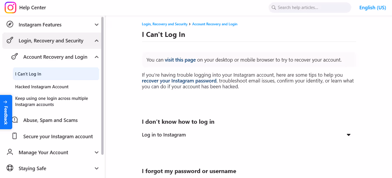 Instagram help centre