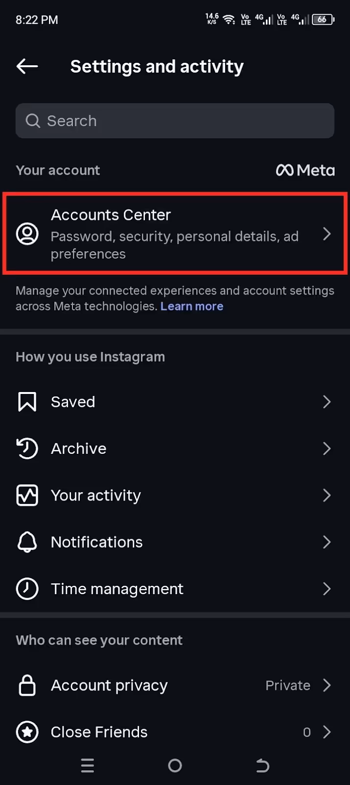 Settings and activity on Instagram 