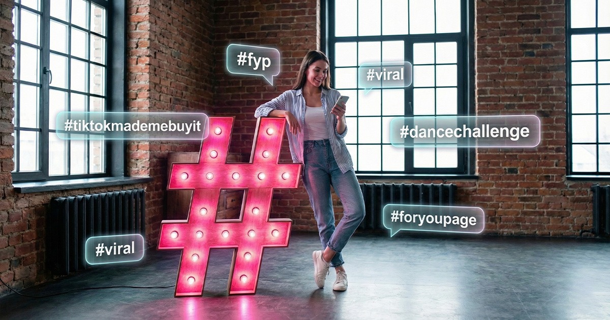 Surrounded by TikTok trending hashtags