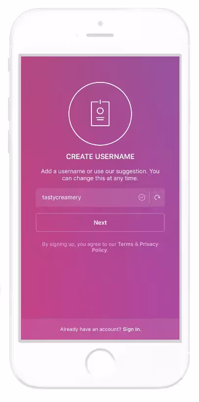 create instagram business account by setting a username during account setup