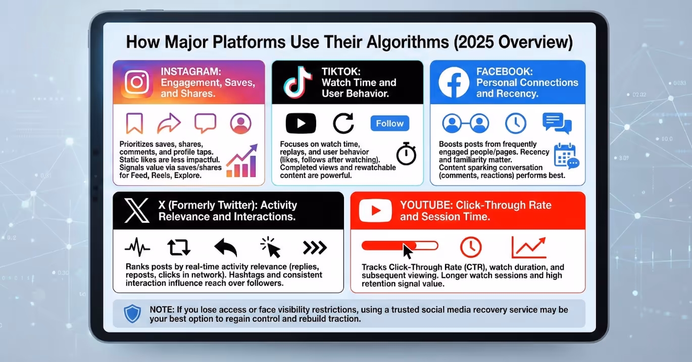 Infographic breakdown of social media algorithms across major platforms