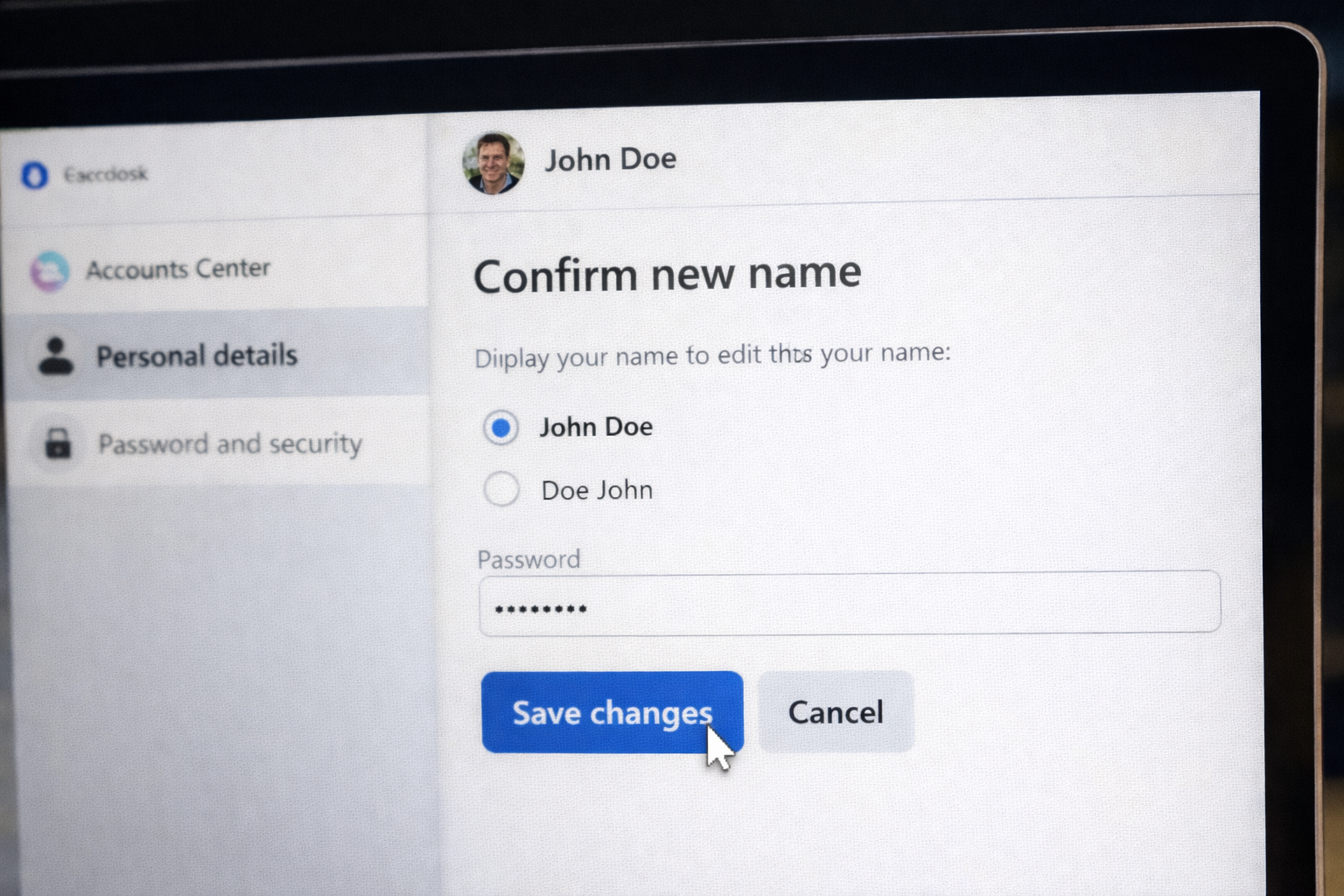 Review and confirm changing your name on Facebook.