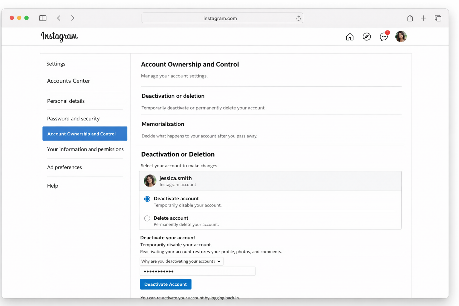 How to temporarily deactivate instagram on desktop method step-by-step?