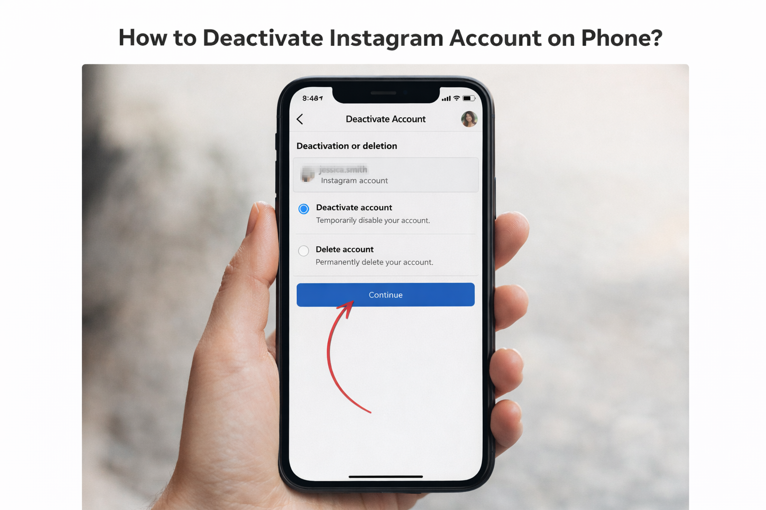 How to deactivate an Instagram account on phone using Instagram mobile settings?
