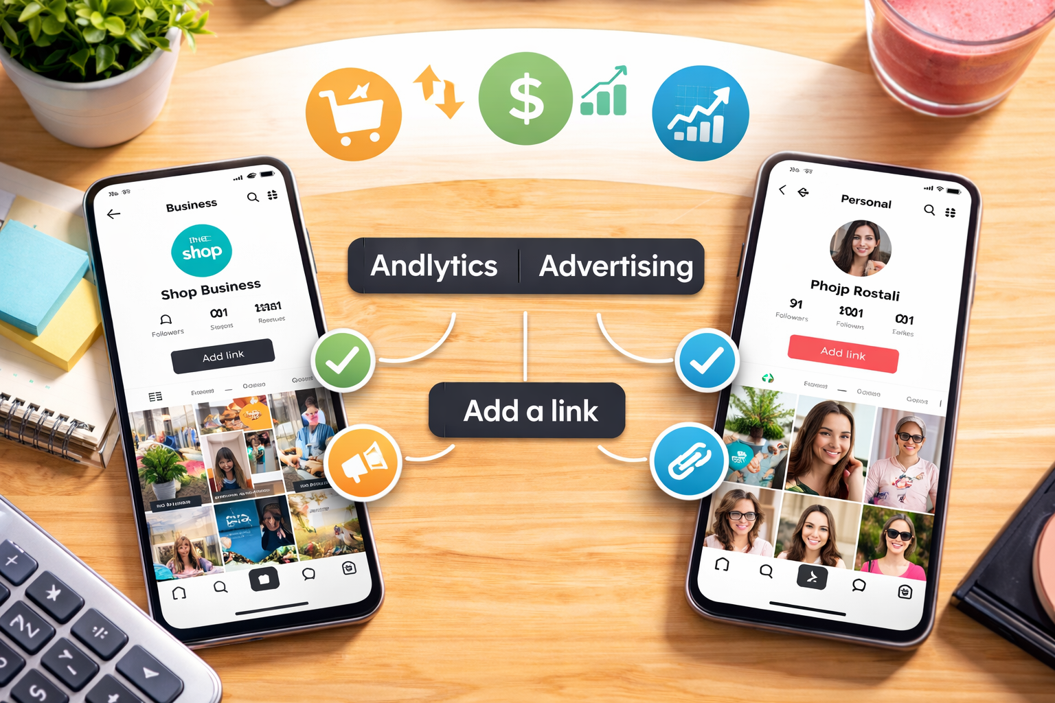 Illustration showing the benefits of TikTok business accounts compared to personal accounts