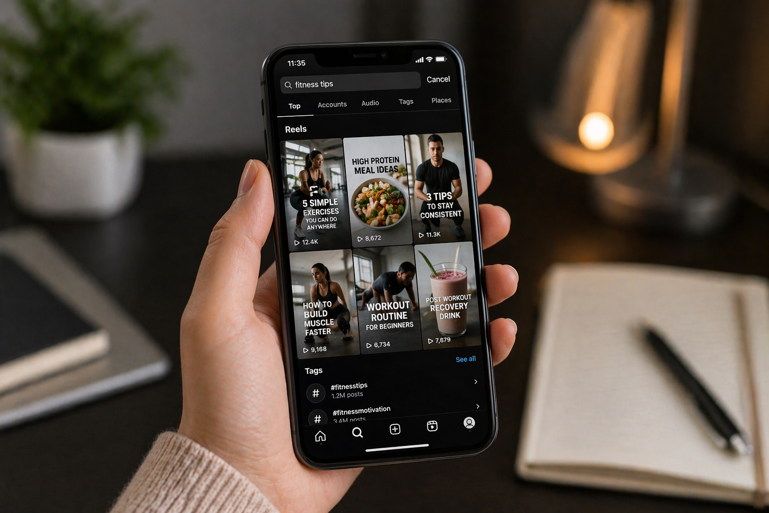 User browsing reels search results on phone for Instagram reel search tips