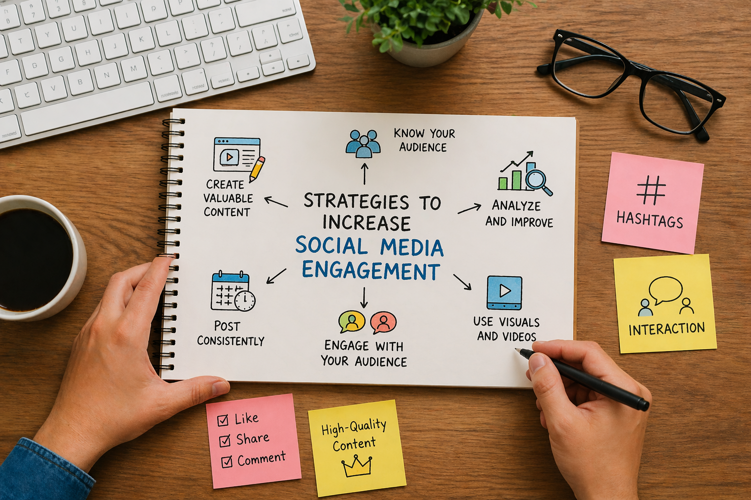 strategies to increase social media engagement through content planning and audience interaction.