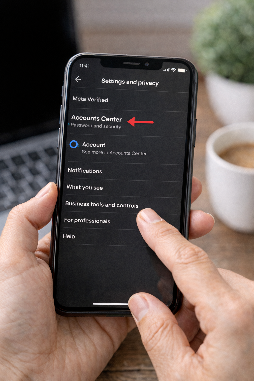 User opening Accounts Center in Instagram settings