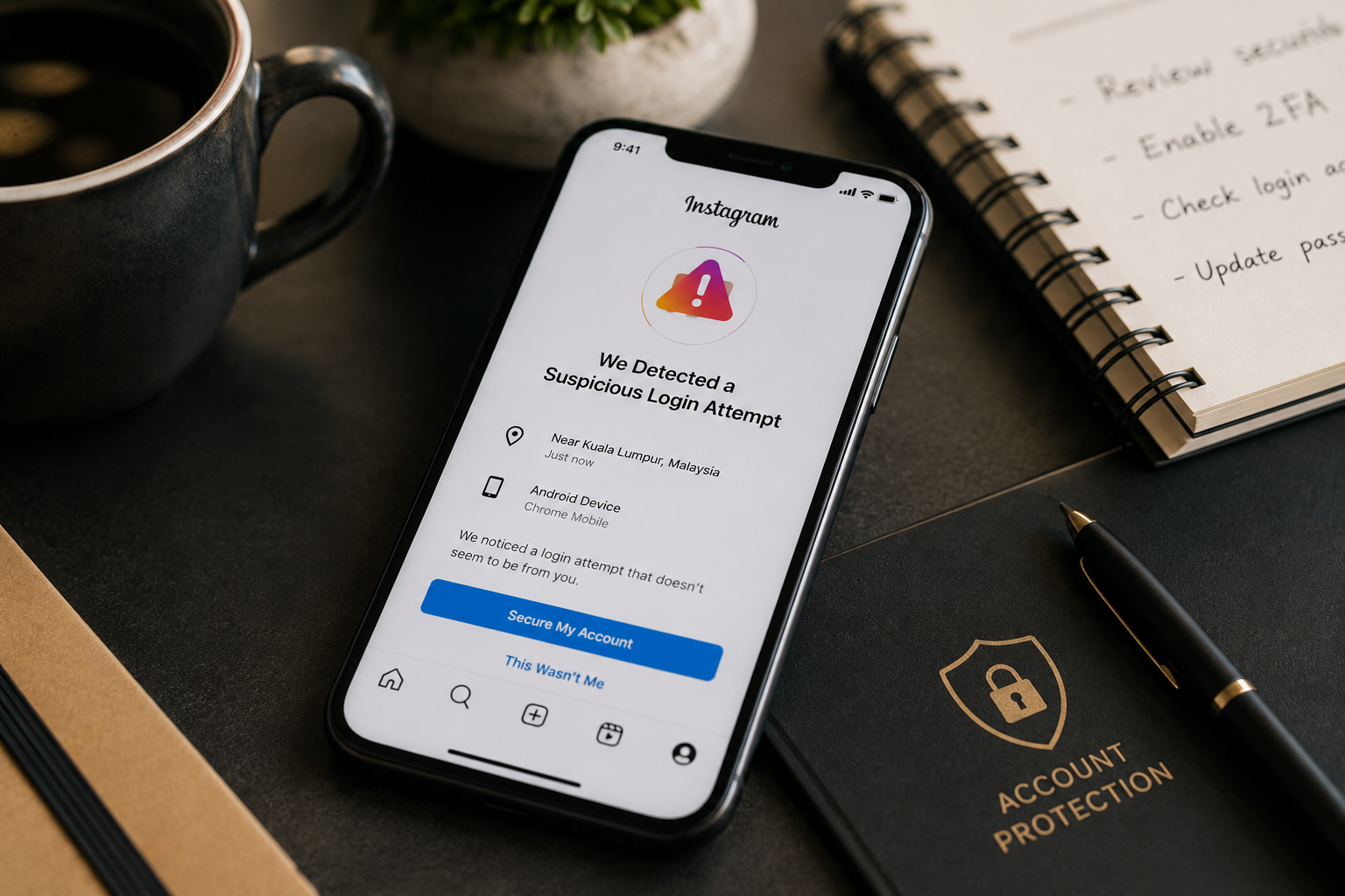 Instagram suspicious login attempt warning screen