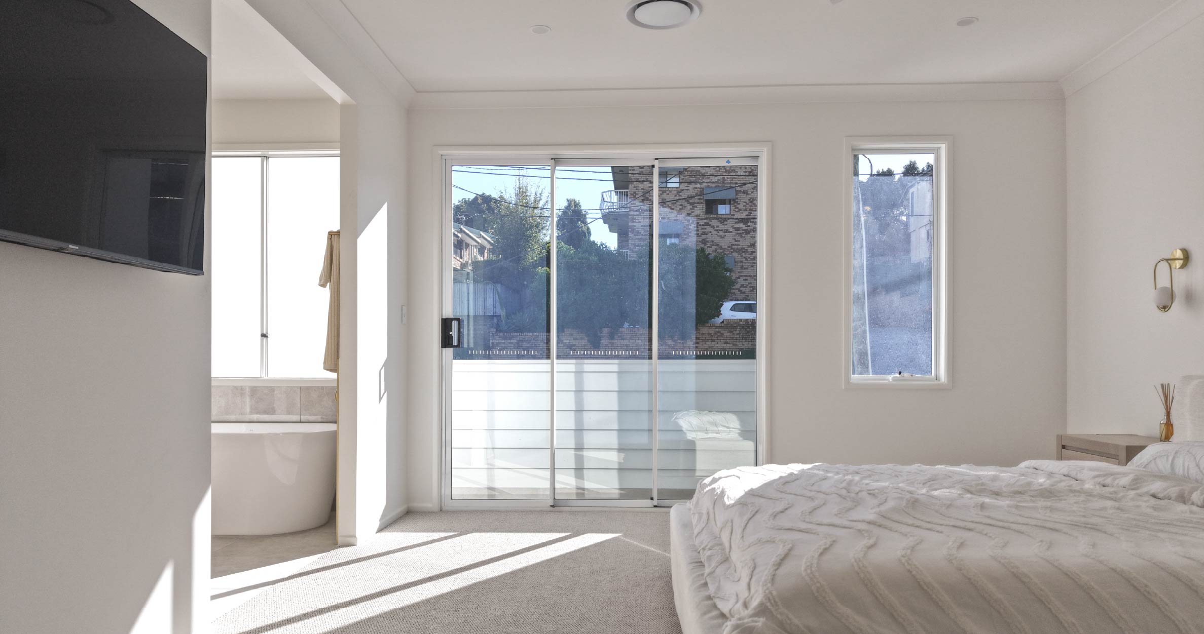 A modern interior with a neutral, homey colour palette.