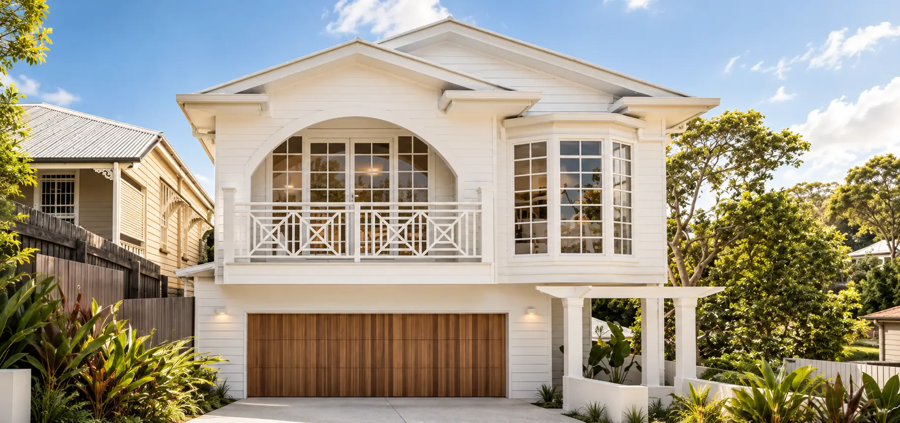 Split-level home interior with a staircase, built on a sloping block in Brisbane