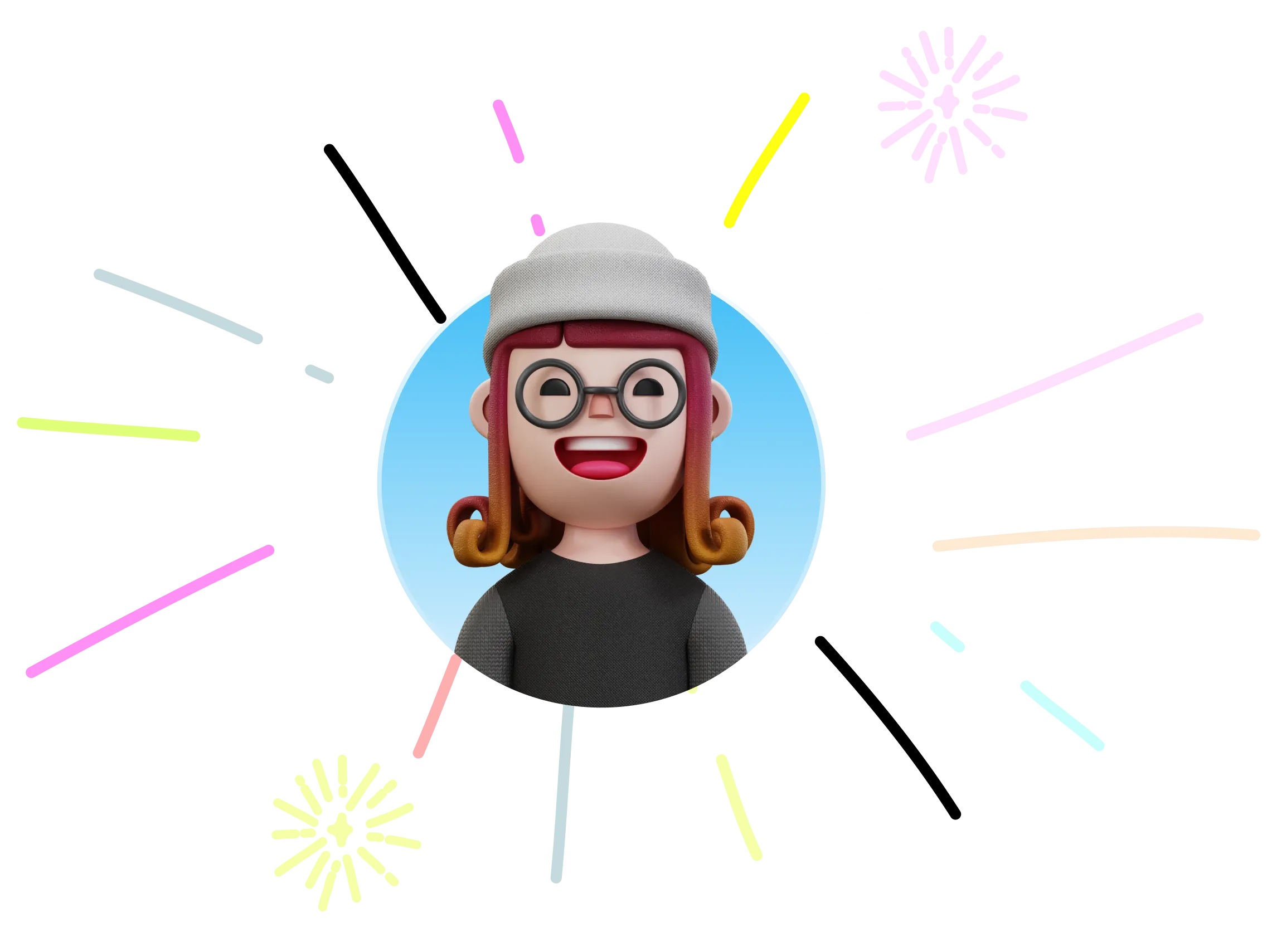 Illustrated caregiver avatar celebrating