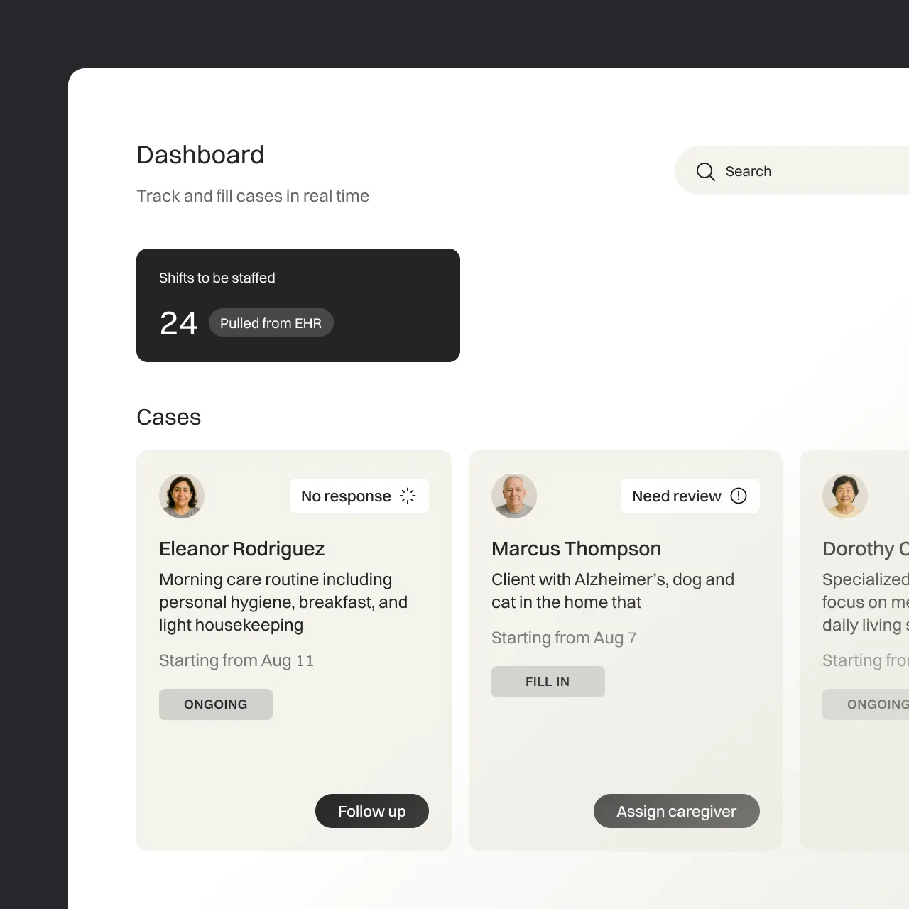 Screenshot of scheduling agent dashboard