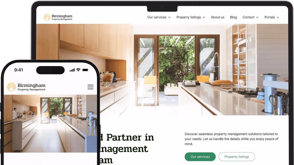 Website examples on a desktop and mobile