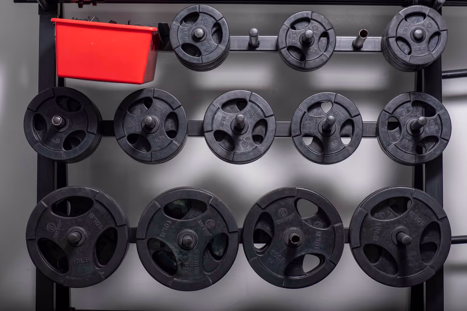 rack of weightlifting plates
