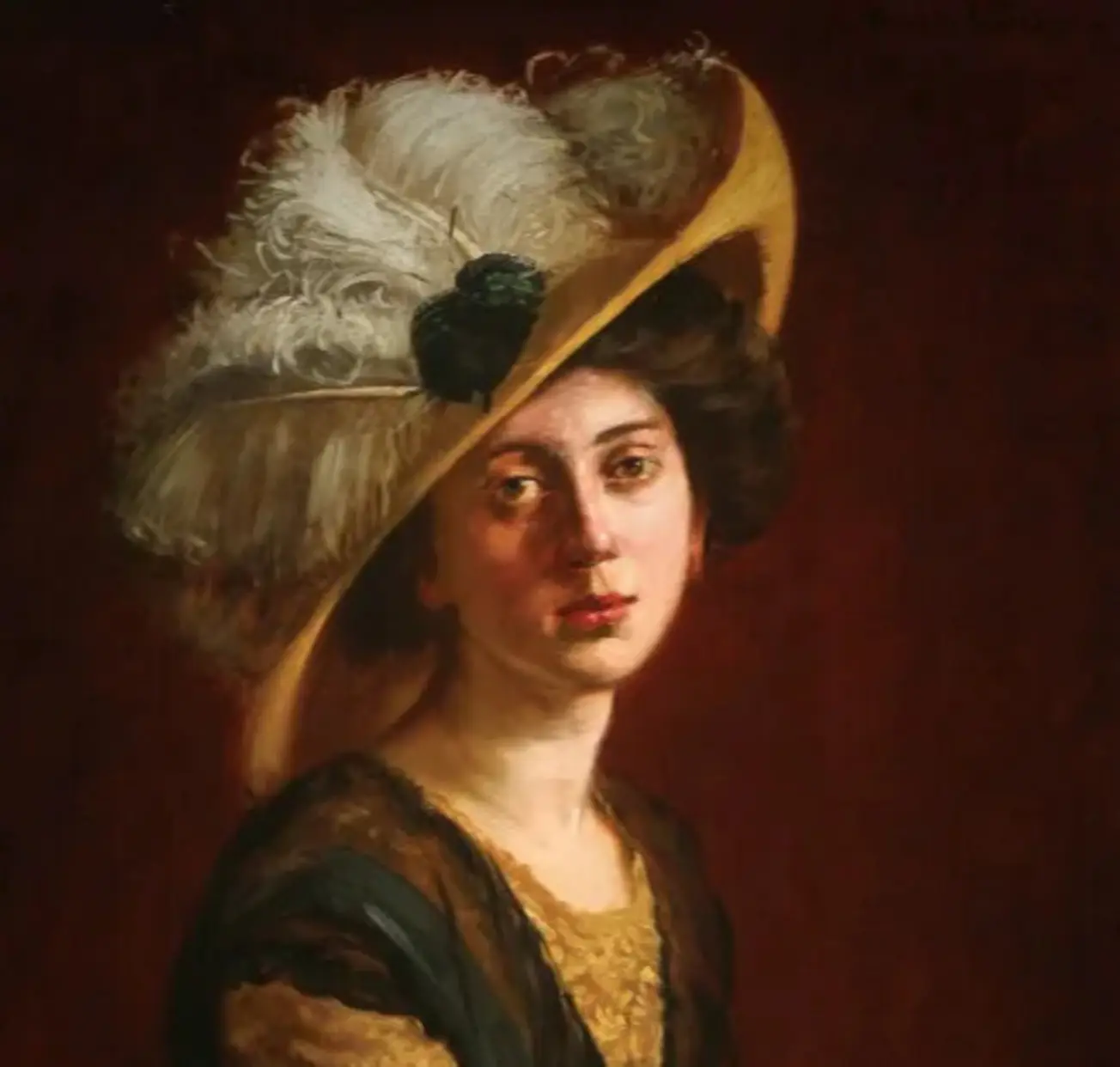 Portrait of woman with hat and umbrella by Theodore Wores