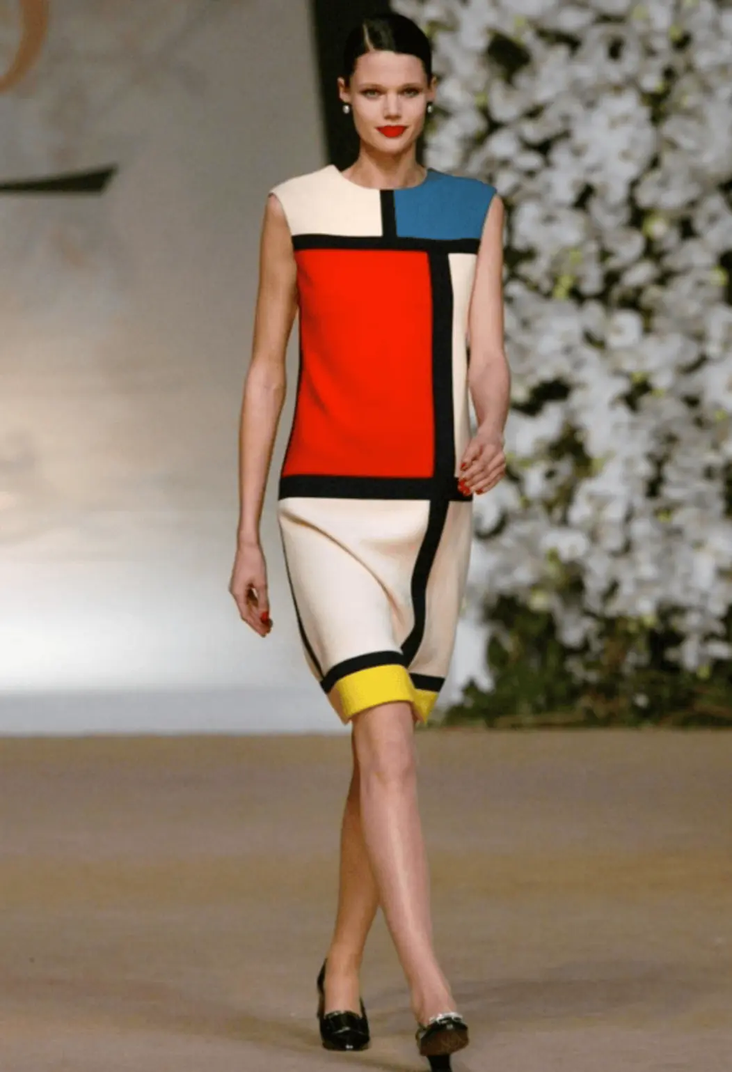 Dress inspired by Mondrian during Saint Laurent Fall/Winter 2002 at the Centre Georges Pompidou in Paris