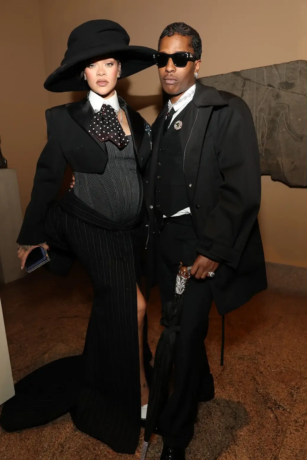 A$AP Rocky and Rihanna attend the 2025 Met Gala Celebrating "Superfine: Tailoring Black Style" at Metropolitan Museum of Art on May 5, 2025 in New York City