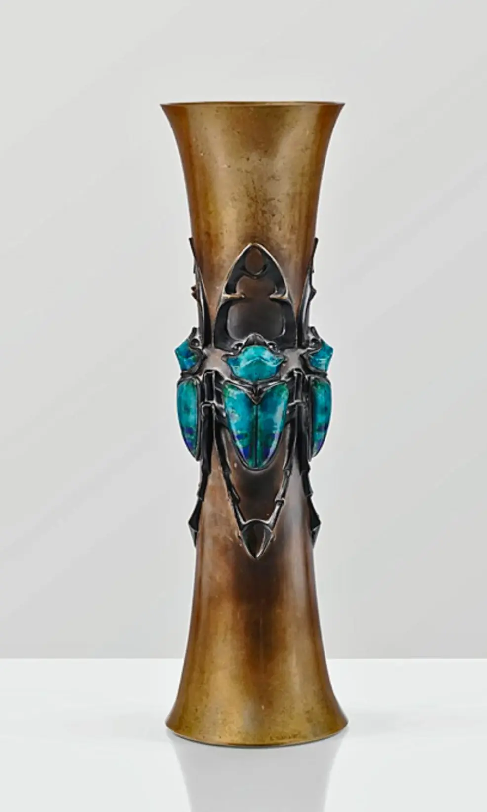 Bronze Art Nouveau vase designed by Lucien Gaillard, decorated with Egyptian scarab beetles