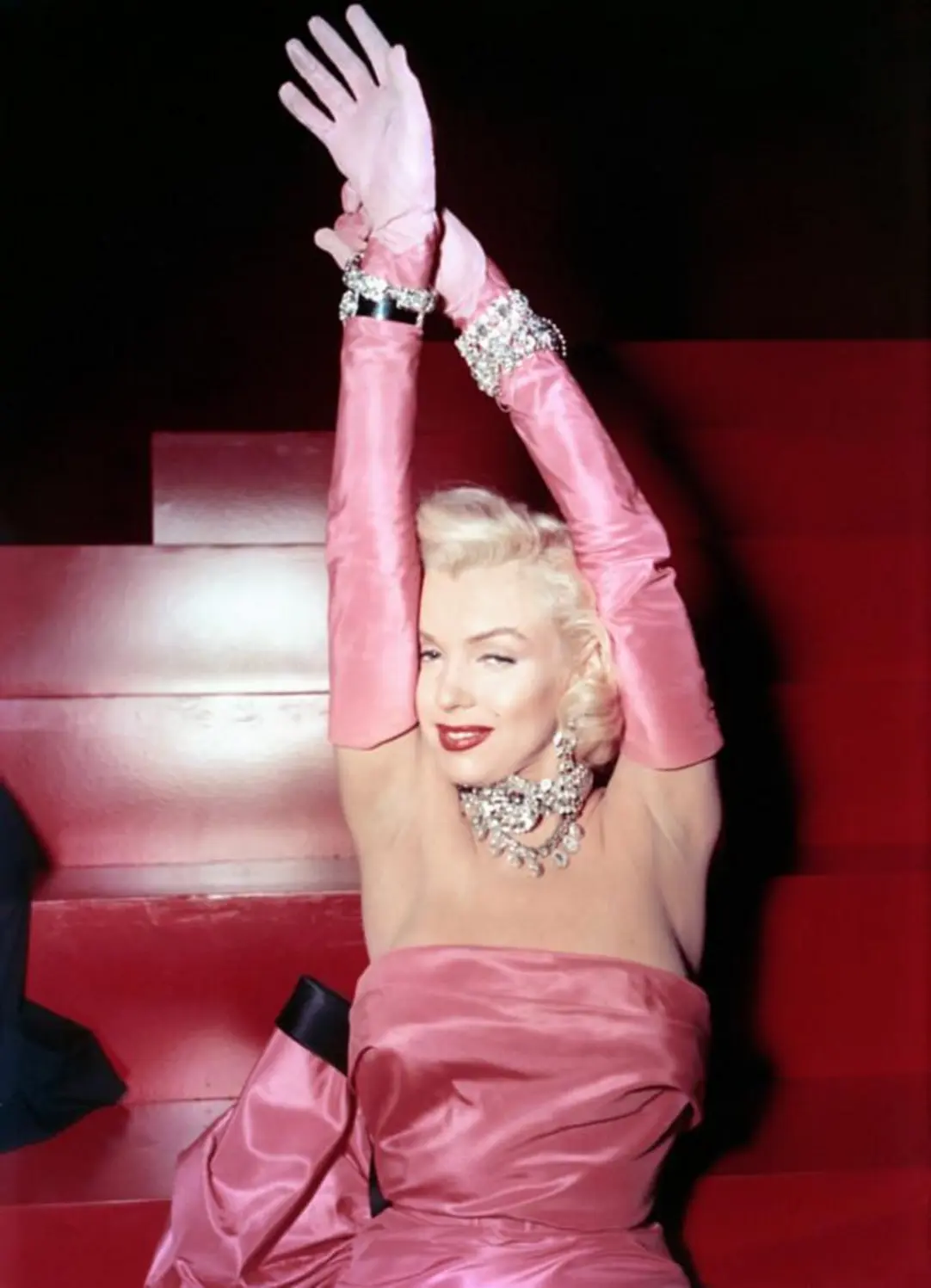 Marilyn Monroe in Diamonds Are A Girl's Best Friend in pink shade inspired by the Schiaparelli's shocking pink