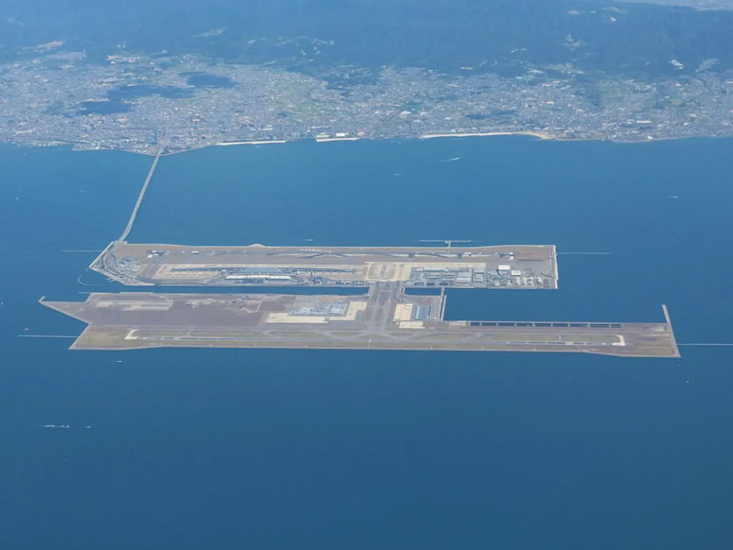 Kansai International Airport is built on an artificial island in Osaka Bay