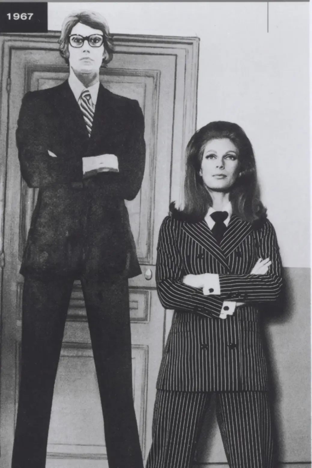 Baroness Thyssen (Fiona Campbell-Walter) wore a pinstriped pantsuit by Yves Saint Laurent