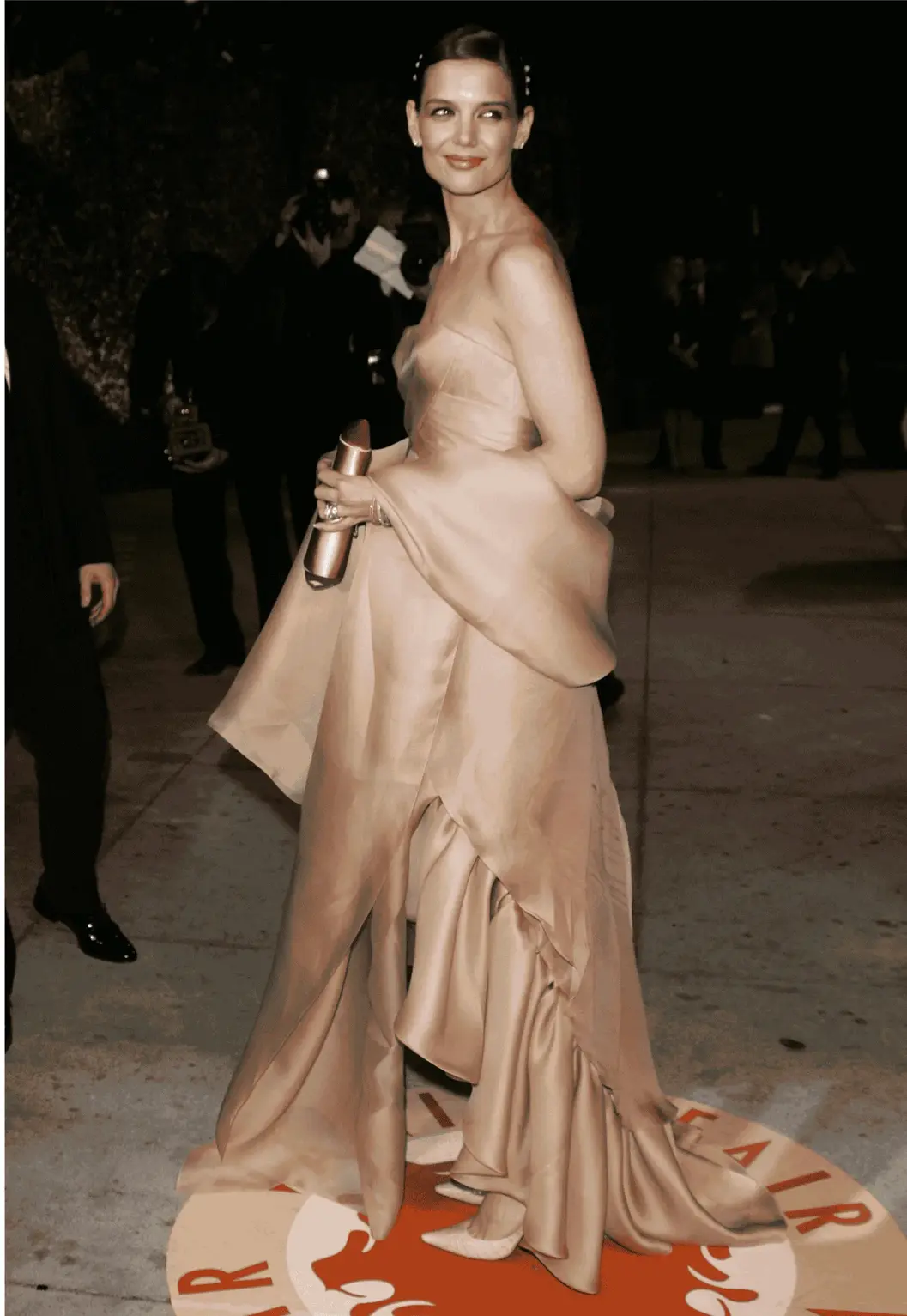 Katie Holmes in a Giorgio Armani design at the Vanity Fair Oscar celebration in 2007