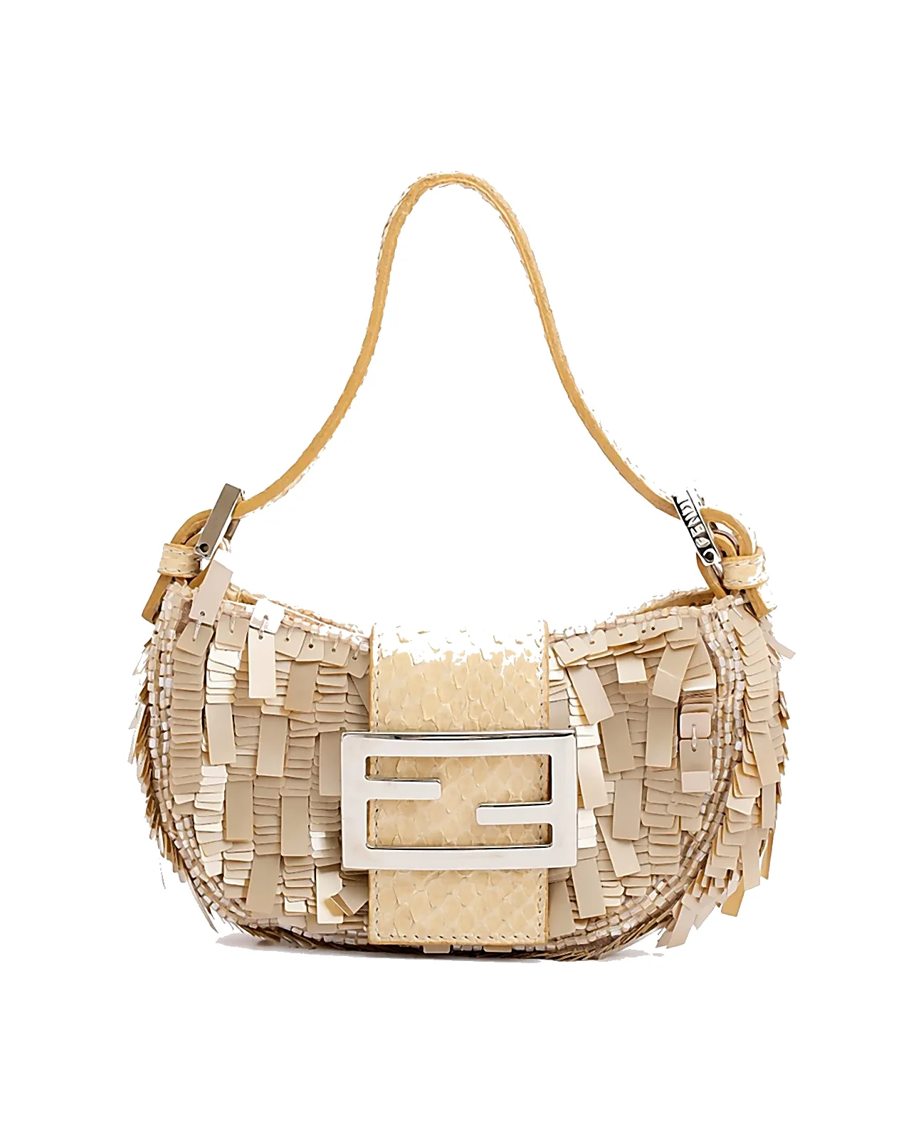 Fendi Neutral Python Sequin Baguette Micro Bag Petal pink