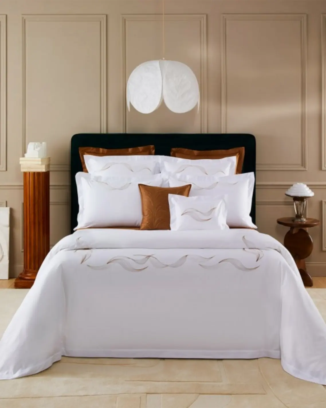luxury beddings brands Yves Delorme's couture Olympe bed collections