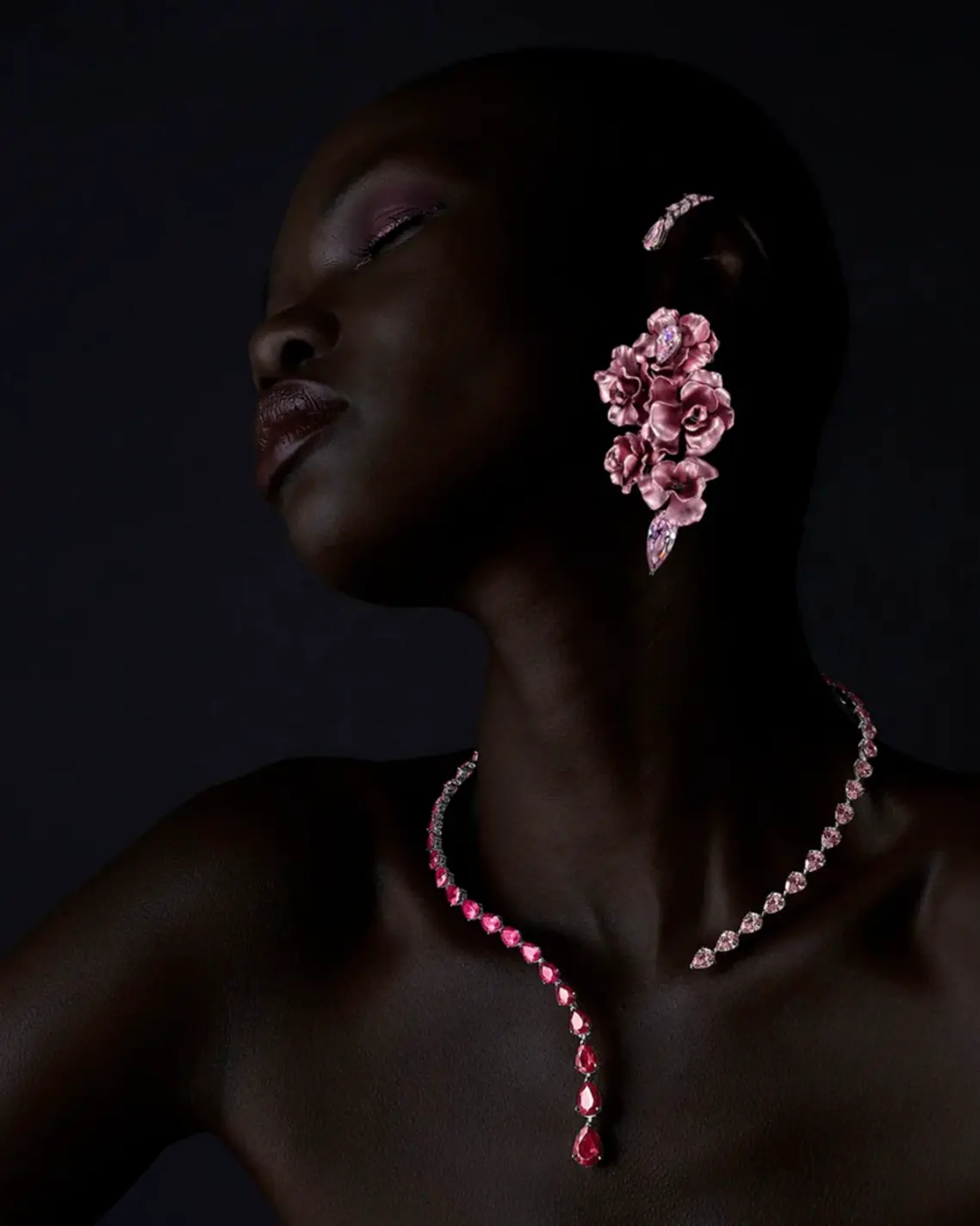 Anabela Chan laboratory-grown gemstones Blush Camellia Bloom Ear Cuff: Recycled aluminium, rhodium vermeil with 14k gold posts, laboratory-grown simulated blush pink sapphires