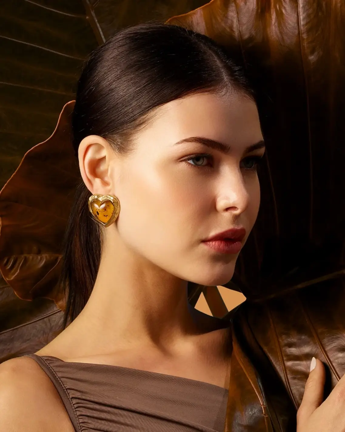 Anabela Chan laboratory-grown gemstones Amber Heart Earrings: Regenerative amber, anodised recycled aluminium, 14k gold earring posts