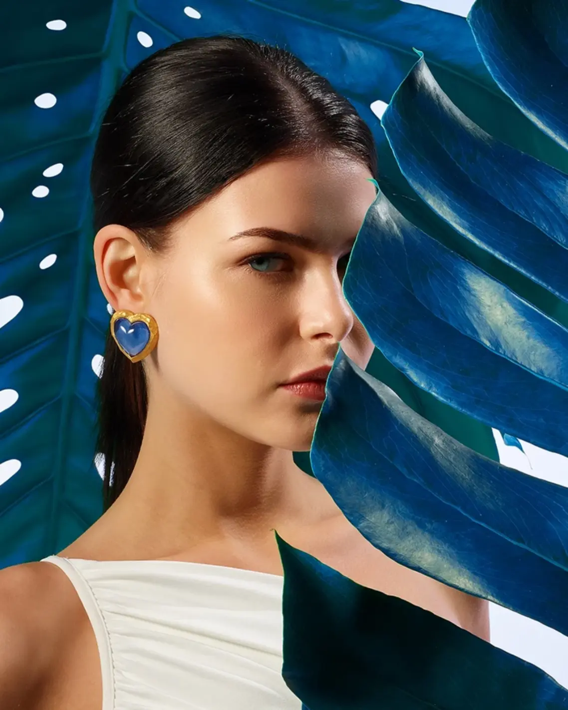 Anabela Chan laboratory-grown gemstones Blueberry Heart Earrings: Blue Spirulina Fruit Gems, 24k gold pvd Aluminium, 14k gold earring posts