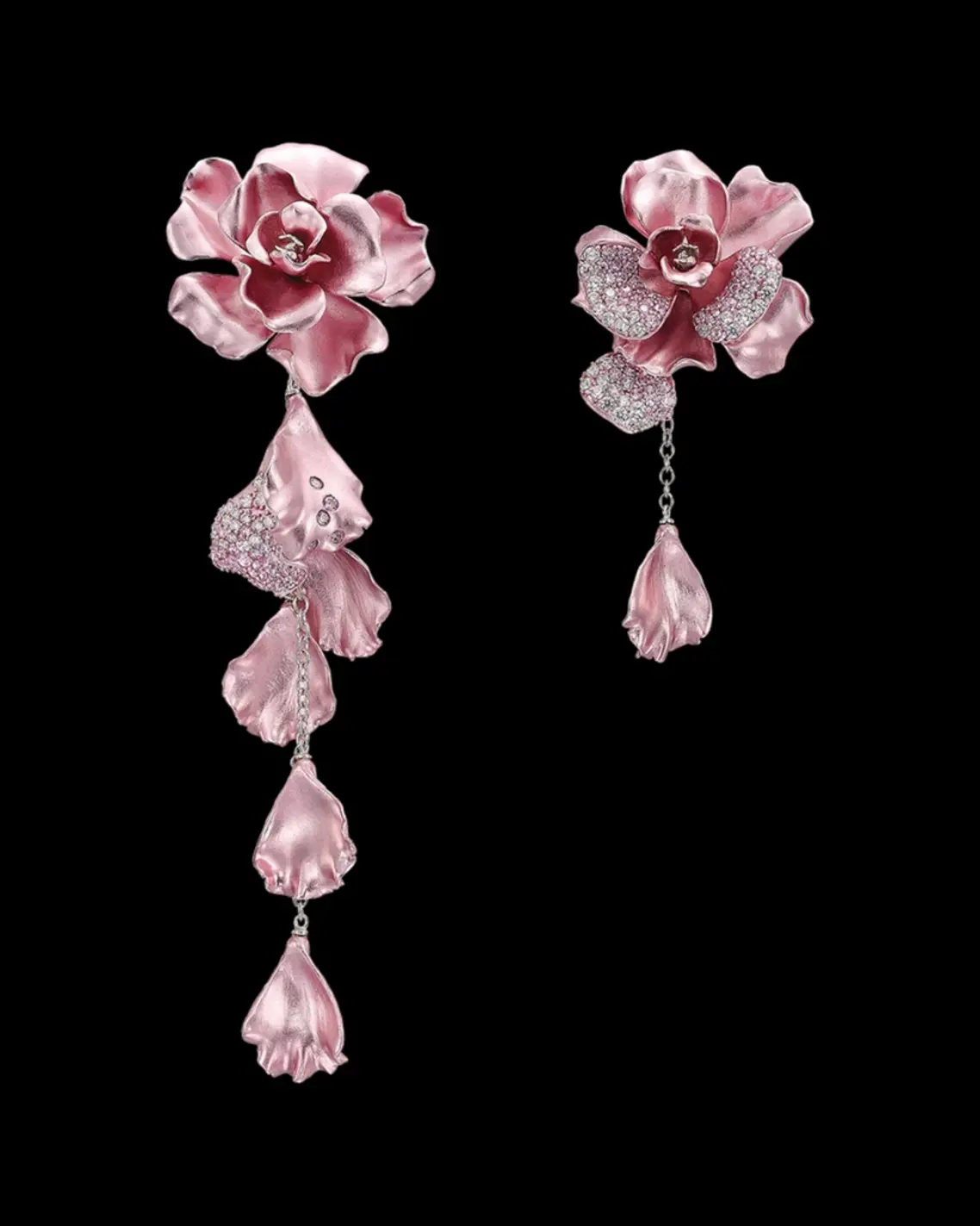 Anabela Chan laboratory-grown gemstones Sakura Cascade Earrings: Recycled aluminium, rhodium vermeil with 14k gold earring posts, laboratory-grown simulated white diamonds