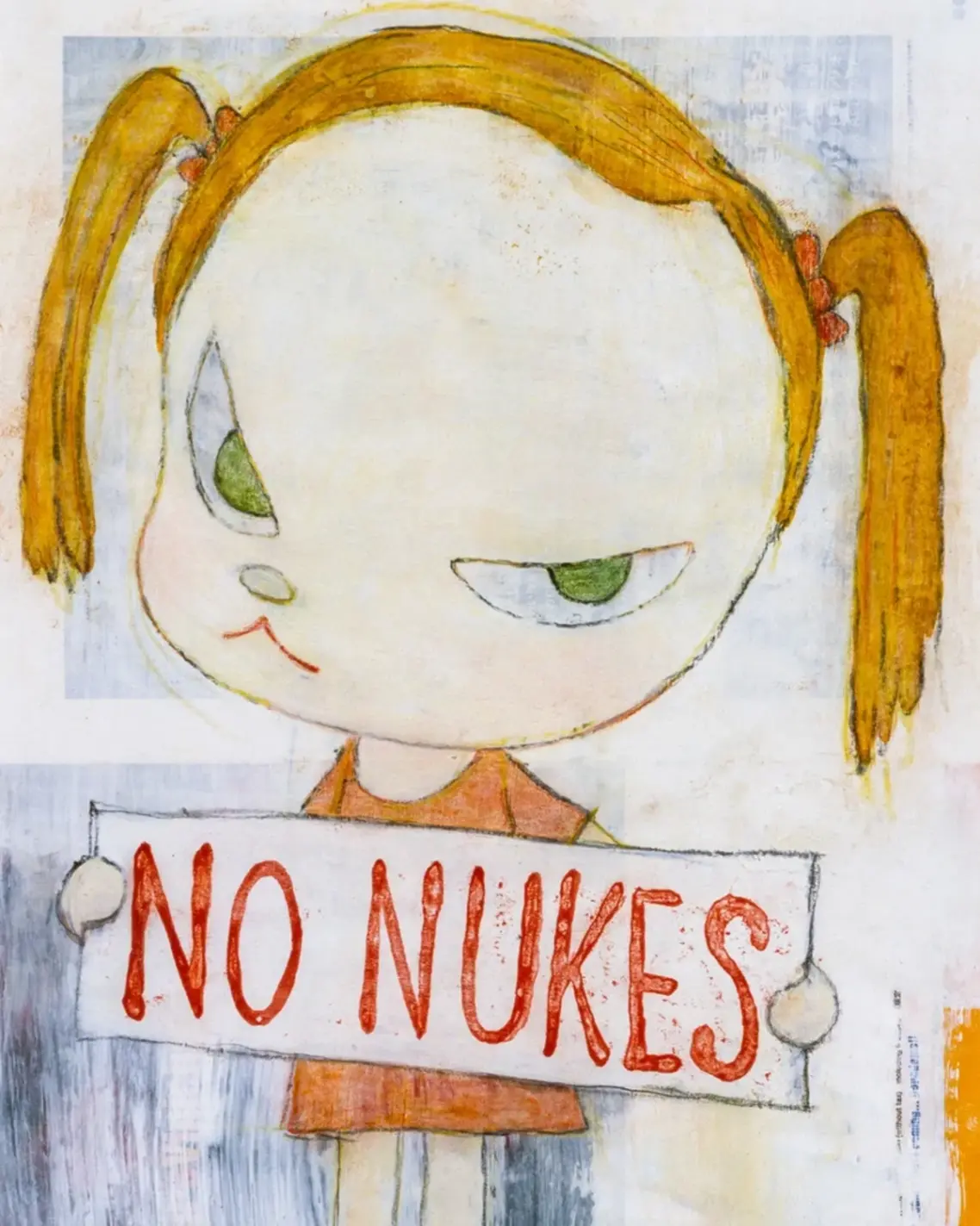 Yoshitomo Nara "No Nukes" (1998), Acrylic and colored pencil on paper, 36 × 22.5 cm