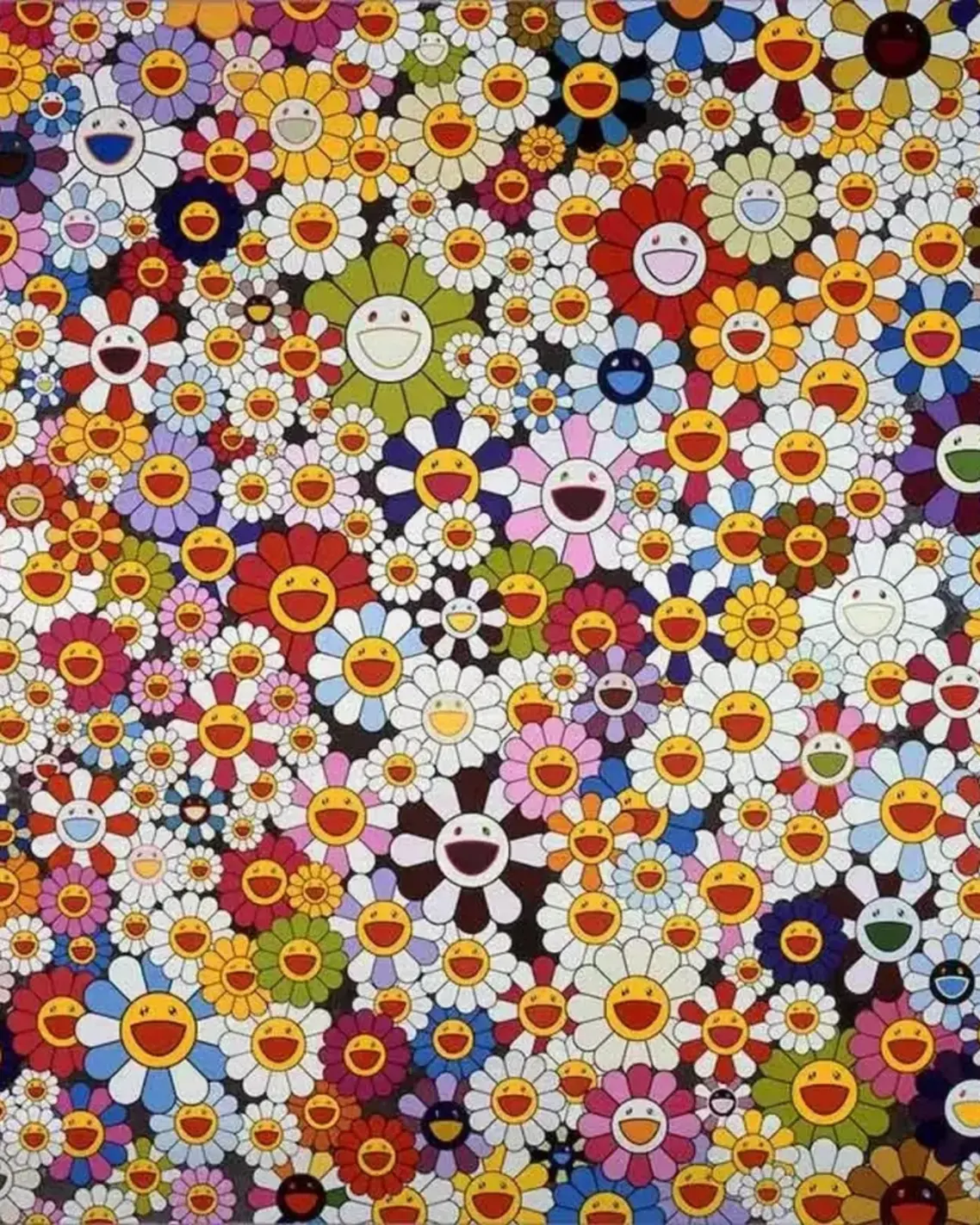 Takashi Murakami Flowers Flowers Flowers (2010) Acrylic and platinum leaf on canvas