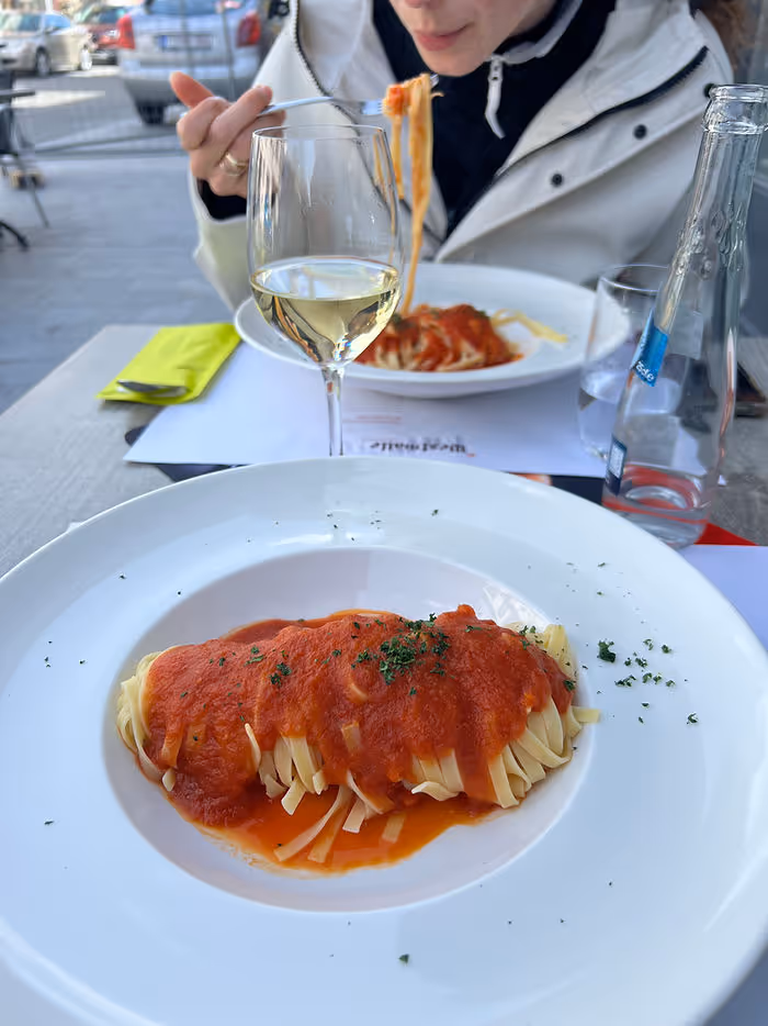 plate of spaghetti and tomato sauce in belgium