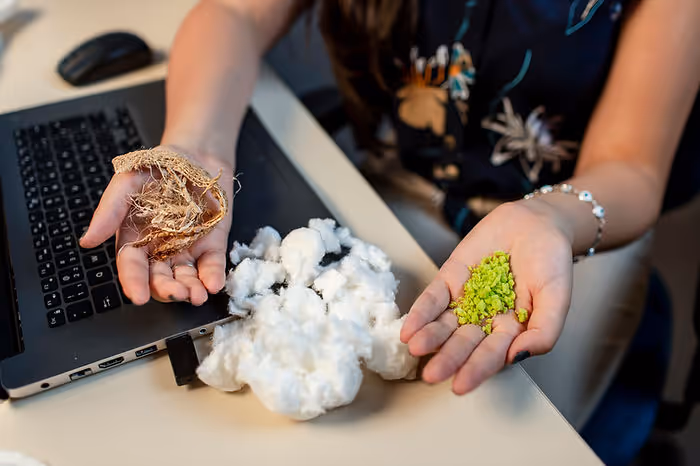 woman holding cotton and seeds